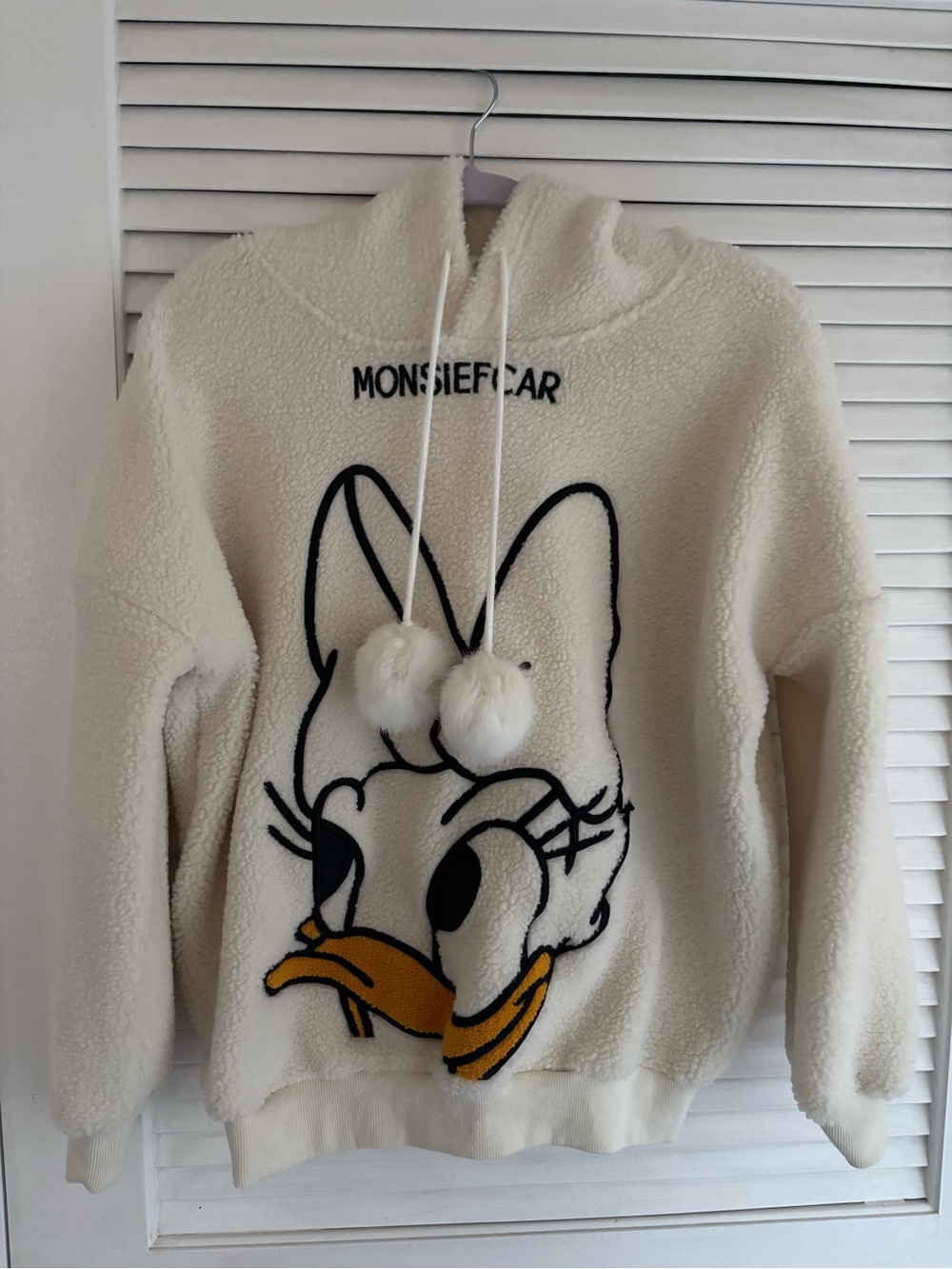 MonsieFcar Cream Sherpa Cowlneck Sweater with Daisy Graphic